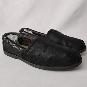 Women's Size 9.5 Skechers BOBS Black Faux Leather Loafers Slip On Comfort Shoe